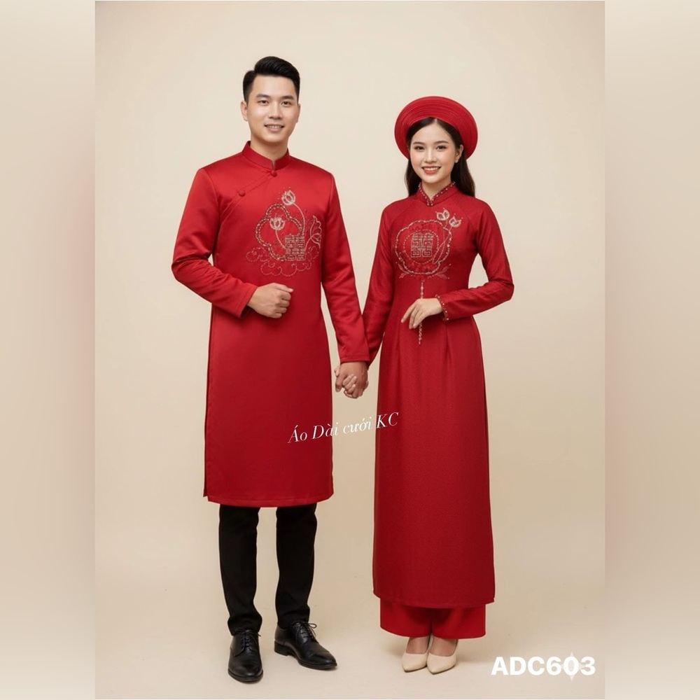 Elegant Red Traditional Couple Wedding Aodai